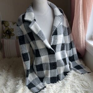 New! Calligraphie Plaid Black and White Button-Up Jacket women size M